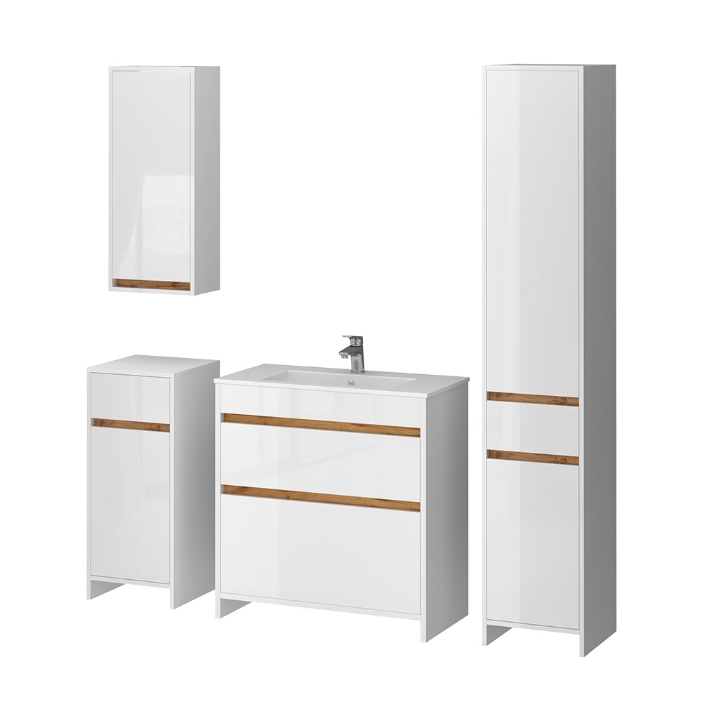 Vicco Badmöbel-Set Detmold Weiß Hochglanz Eiche 80 cm 5 Teile