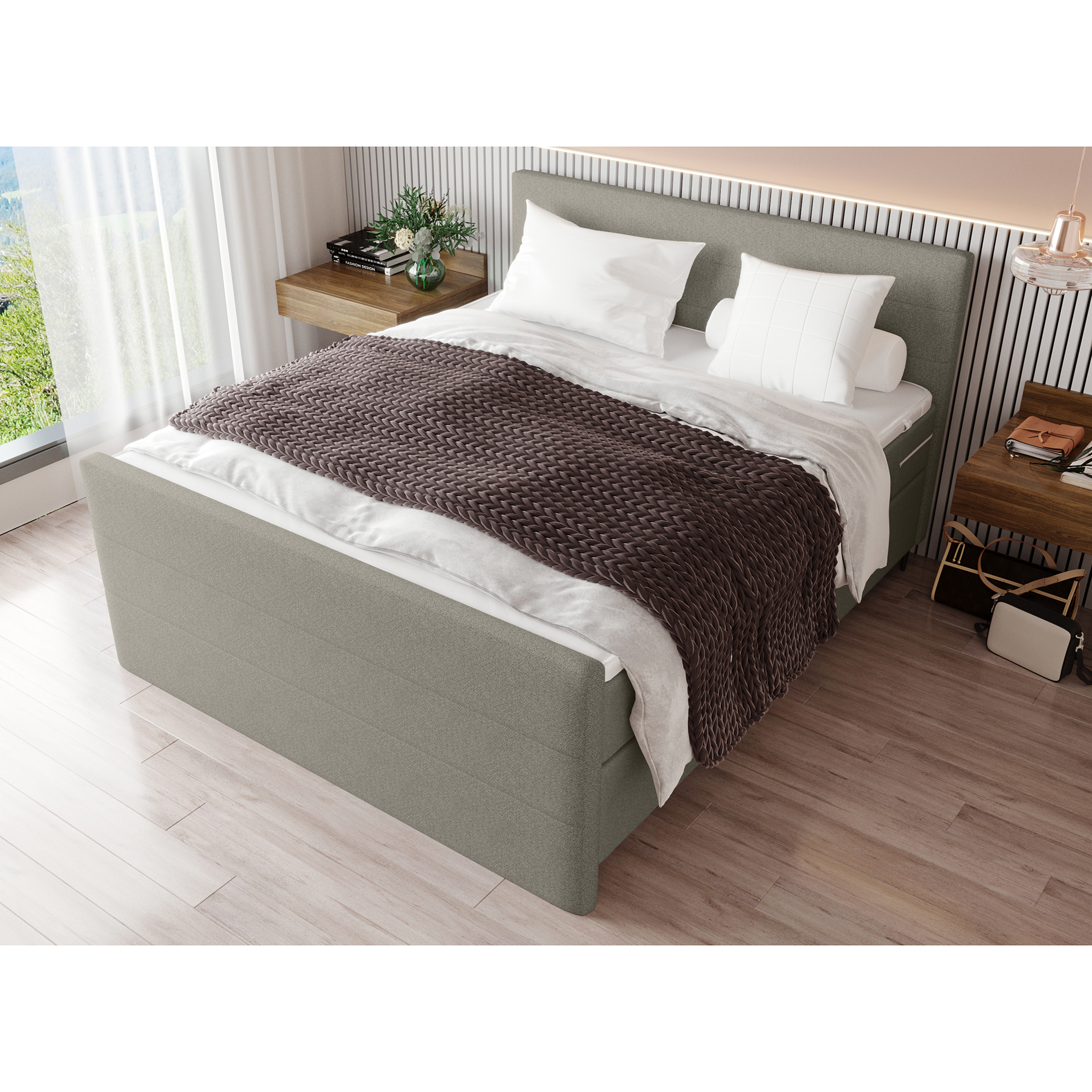 Boxspringbett - braun - inklusive Topper - 180x200 cm