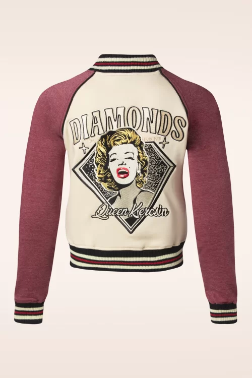 Queen Kerosin Diamonds College Sweat Jacket in ecru