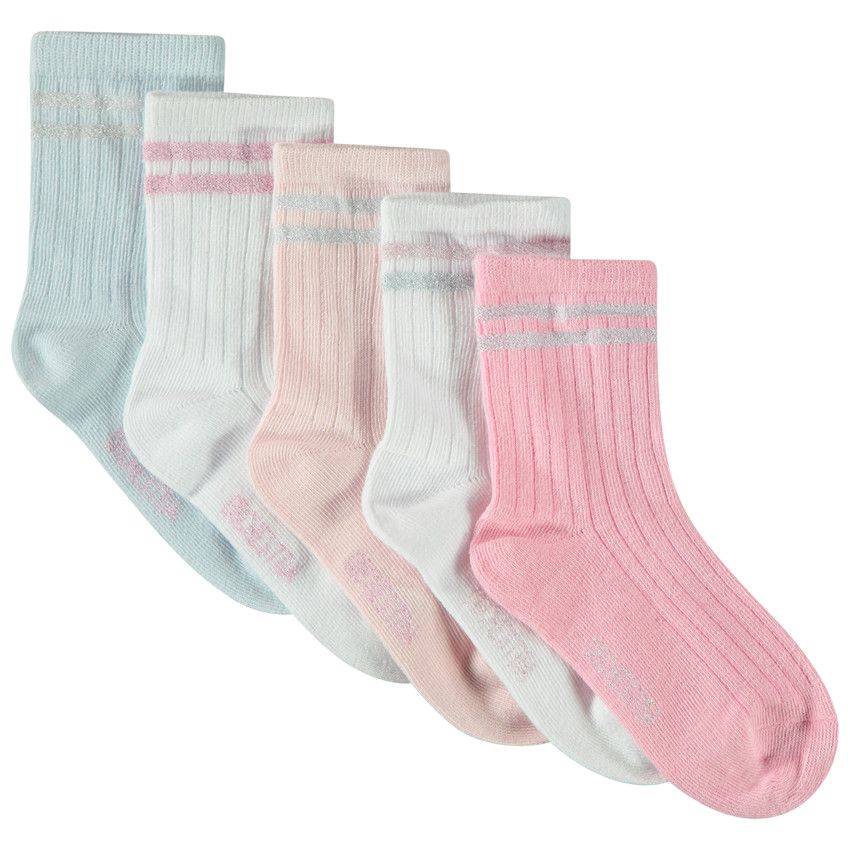Lot de 5 paires de chaussettes à liserés pailletés pour fille - Rose