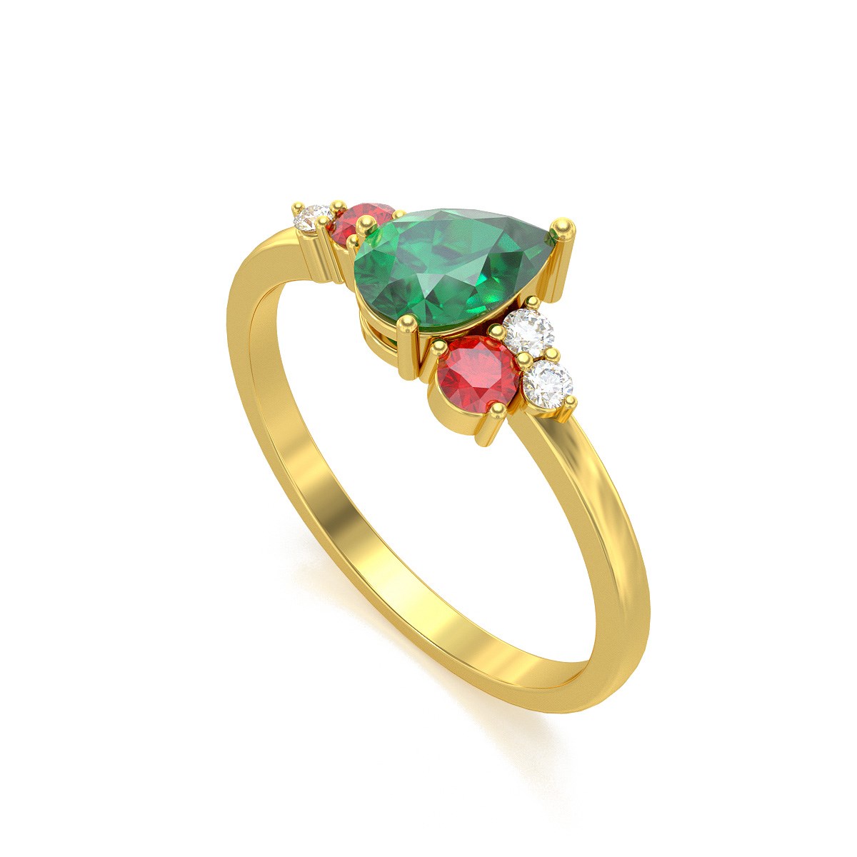 Bague ADEN Or 585 Jaune Emeraude Rubis et diamants 2.296grs