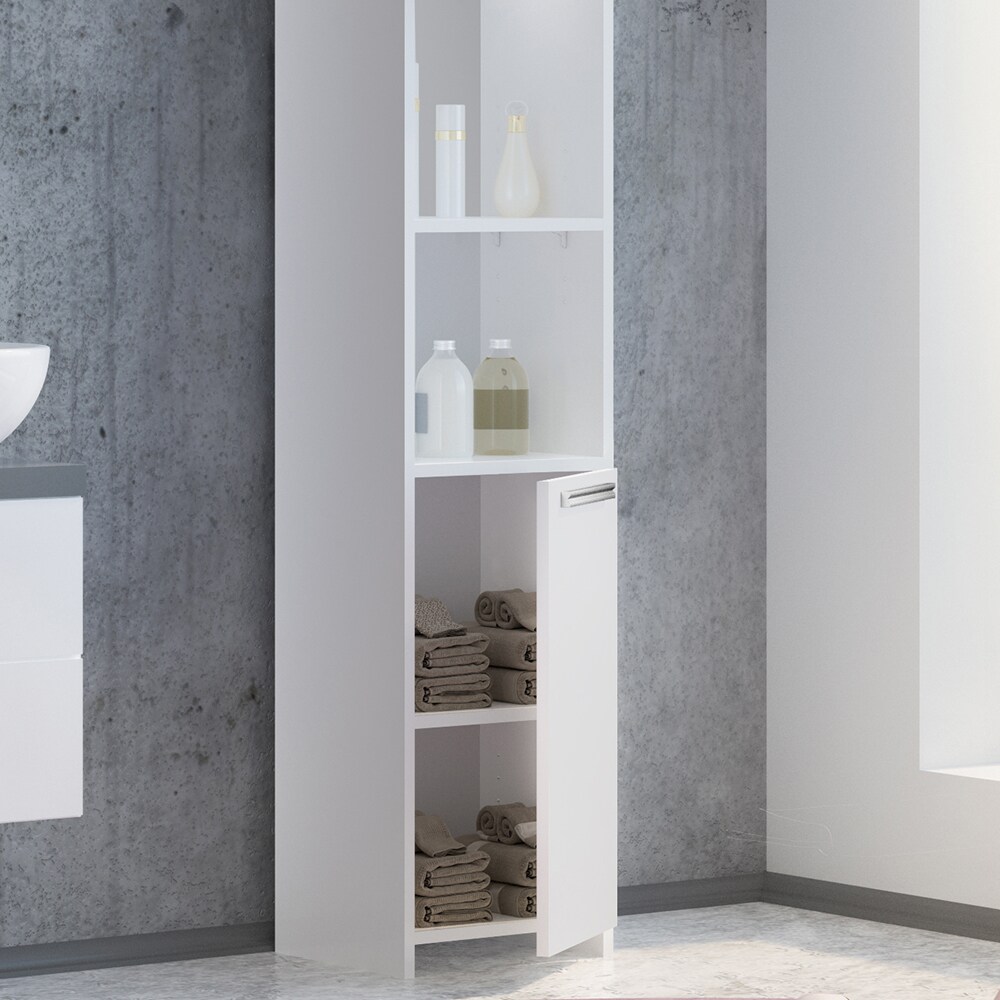 VICCO Badschrank KIKO 190 x 30 cm Weiß - Badezimmerschrank Hochschrank Regal Badregal