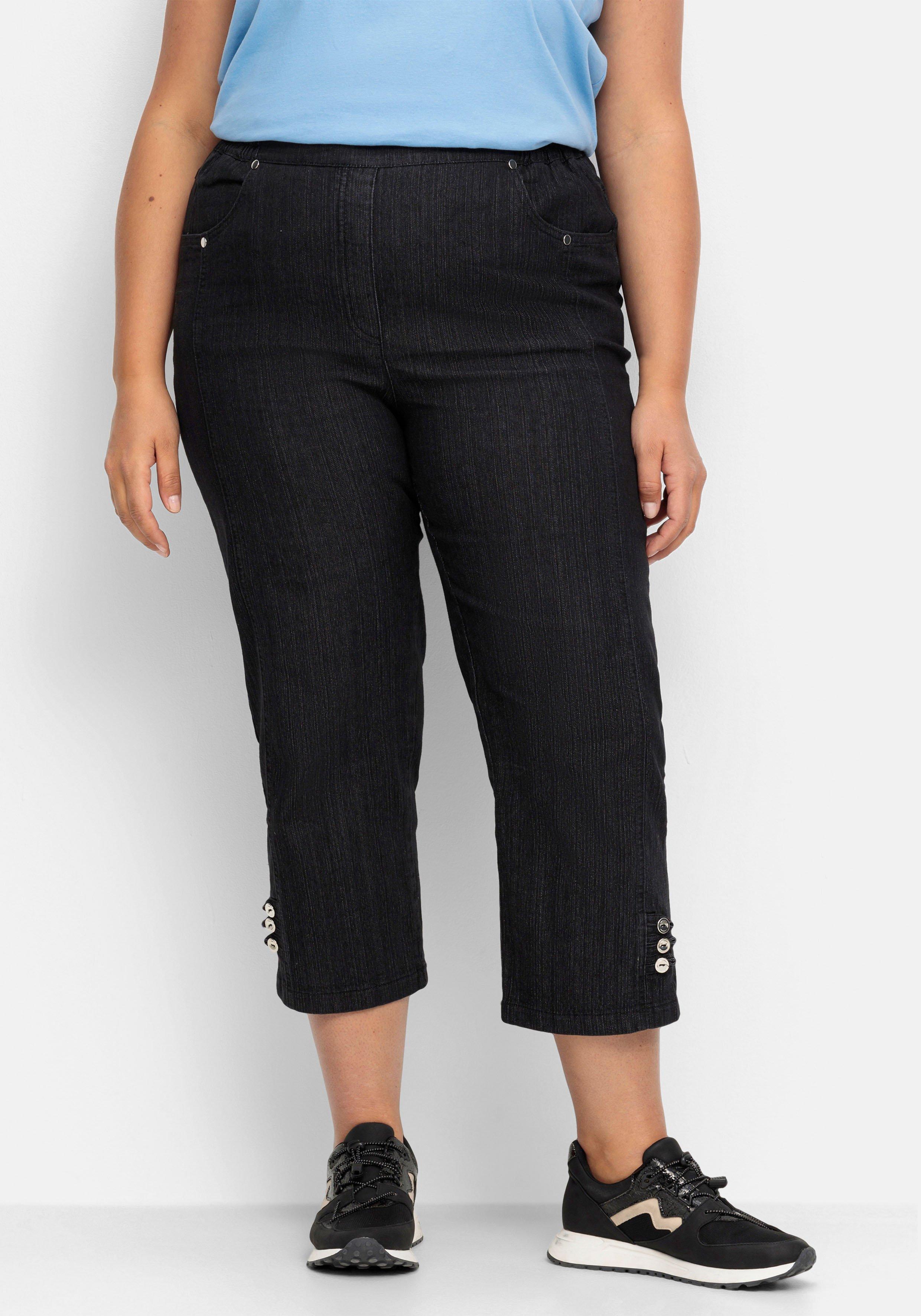 7/8-Jeans mit Zierknöpfen am Saum