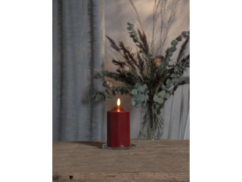 Star Trading LED-Kerze Pillar Flamme Ø 7.5 x 15 cm, Rot LED Kerze aus Wachs