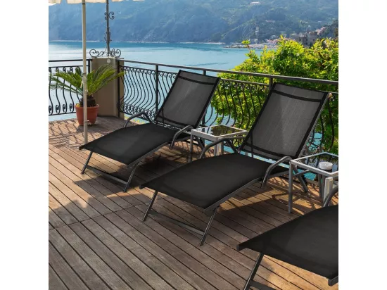 Lot de 2 Bains de Soleil Inclinables d'Extérieur avec Accoudoirs et Dossier Réglable à 5 Positions, Charge 150 kg, Noir