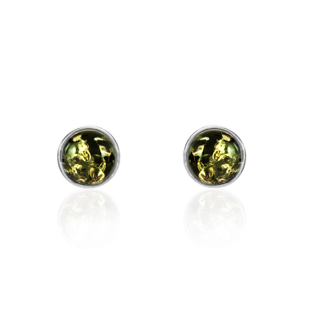 Boucles D'oreilles Puces Argent Blanc Acacia Ambre