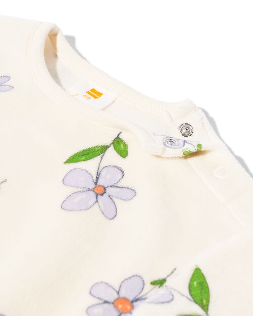 pull-over nouveau-né velours fleurs blanc cassé
