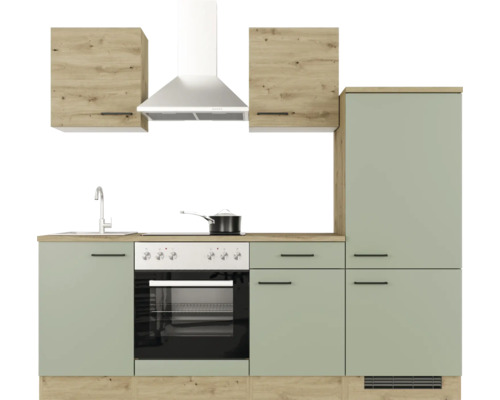 Flex Well keukenblok met apparatuur Cara 220 cm groen eiken mat gedemonteerde variant omkeerbaar 00012750