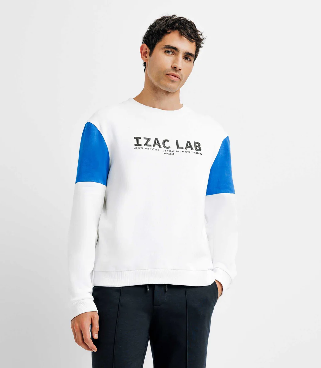 Pull sweat bicolore blanc et bleu