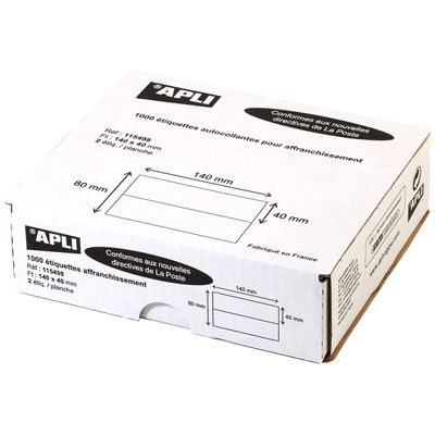 Apli Agipa - 1000 Étiquettes affranchissement blanches - 140 x 40 mm - coins droits - réf 115498