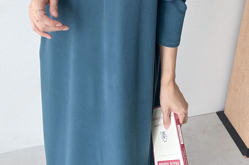 Chubby Girl - Lange mouwen effen losse midi-jurk