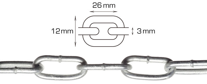 Svejst langleddet kæde 3 mm x 5 meter