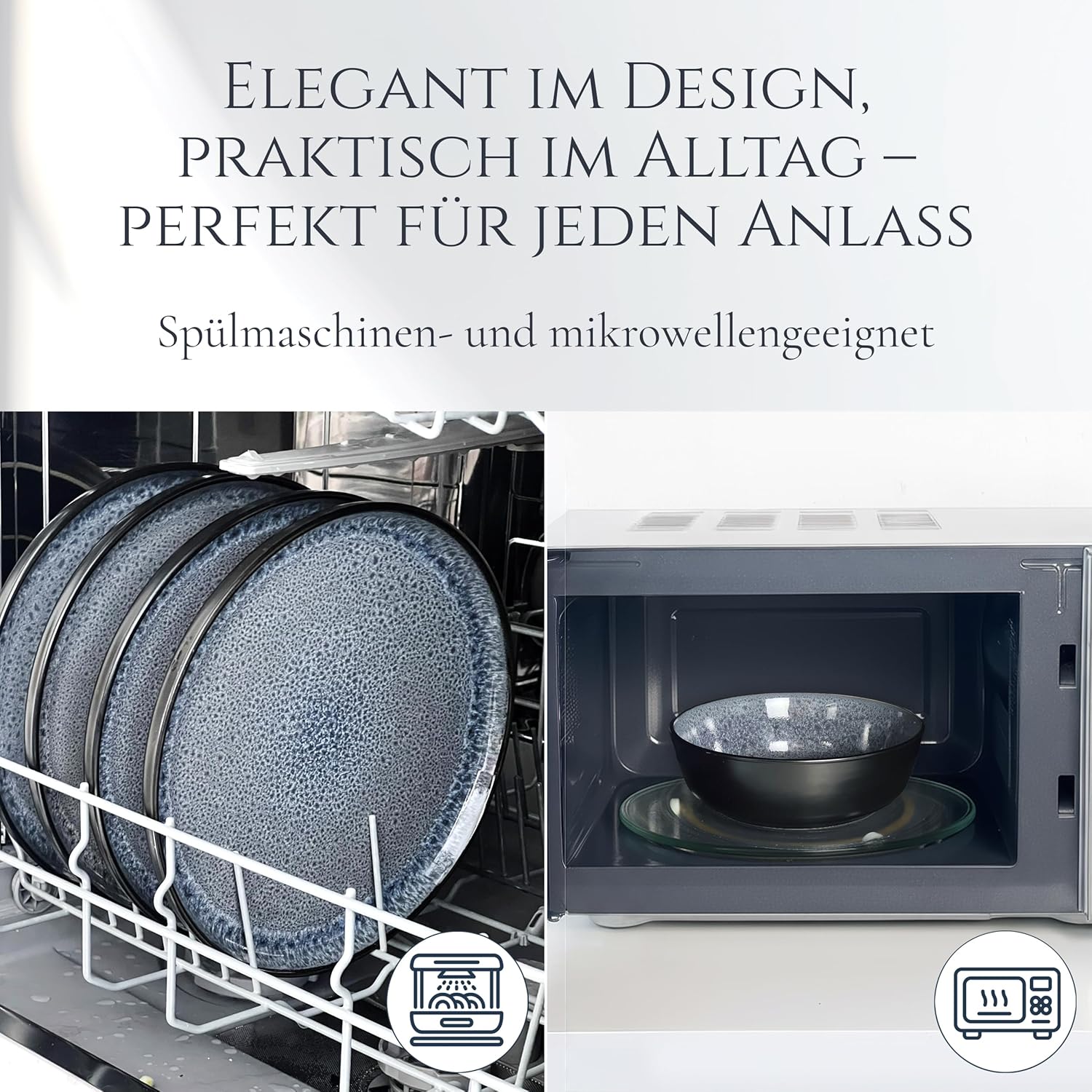 Steingut Geschirrset 6 Personen Ibiza 24 tlg. TESTSIEGER, Traumhaftes Mediterranes Steingut Geschirr Set, Schüssel- und Teller Set, Tafelservice 6 Personen, Geschirrsets Pure Living in Grau