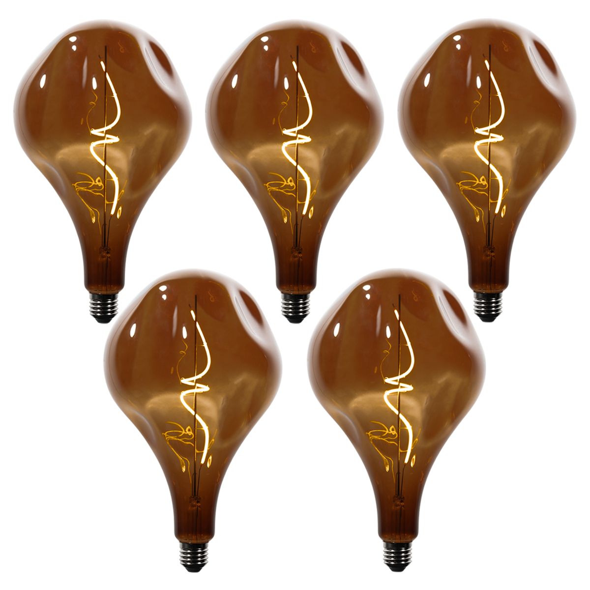Set van 5 E27 dimbare LED lampen PS160 bruin 4W 120 lm 1800K