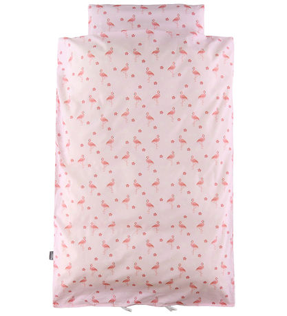 N?rgaard Madsens Senget?j - Junior - Rosa m. Flamingo/Blomster