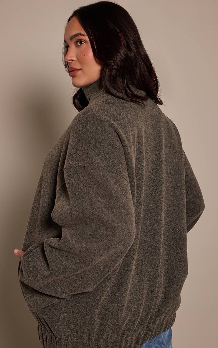Charbon Bomber Grande Taille En Laine Col Montant Avec Manches Froncées