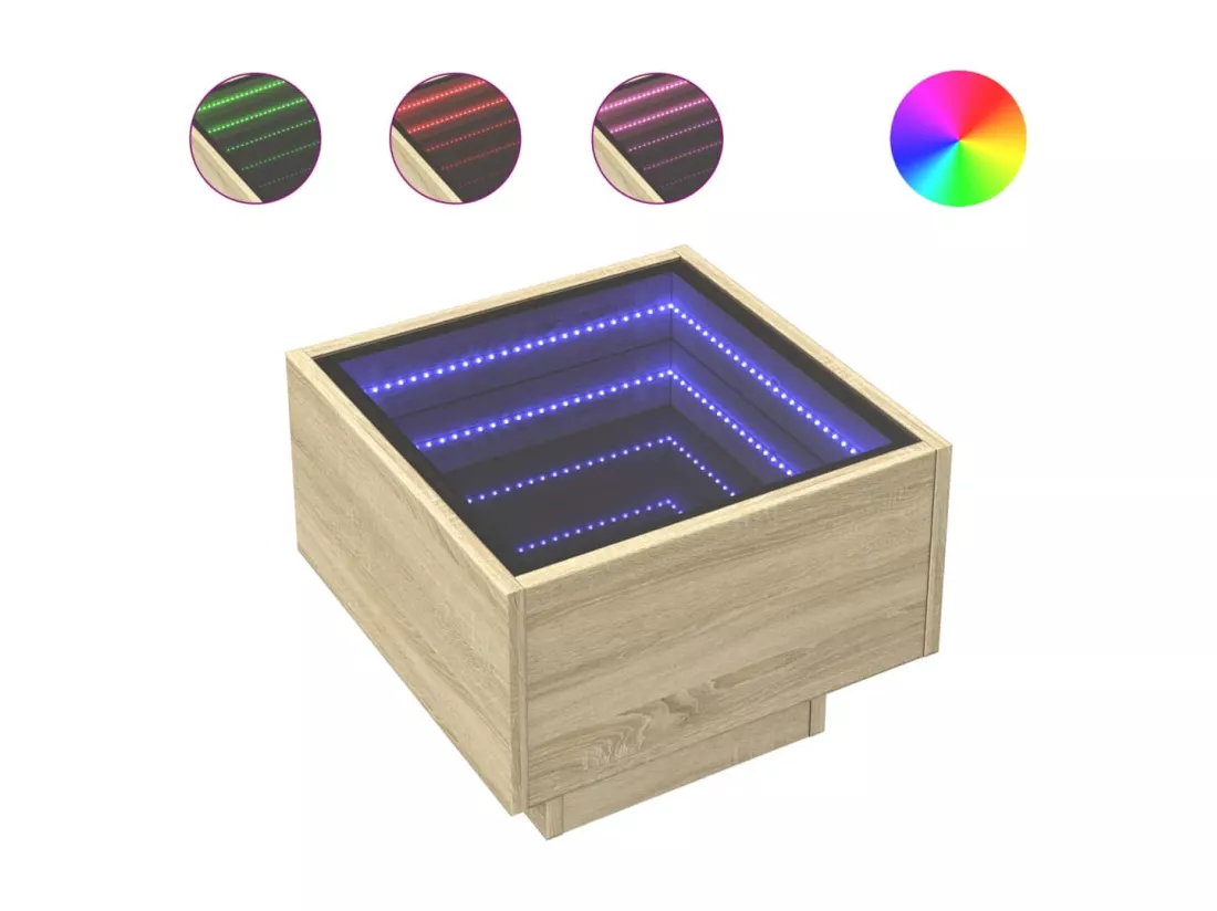 Table d'appoint et LED chêne sonoma 40x40x30 cm bois ingénierie