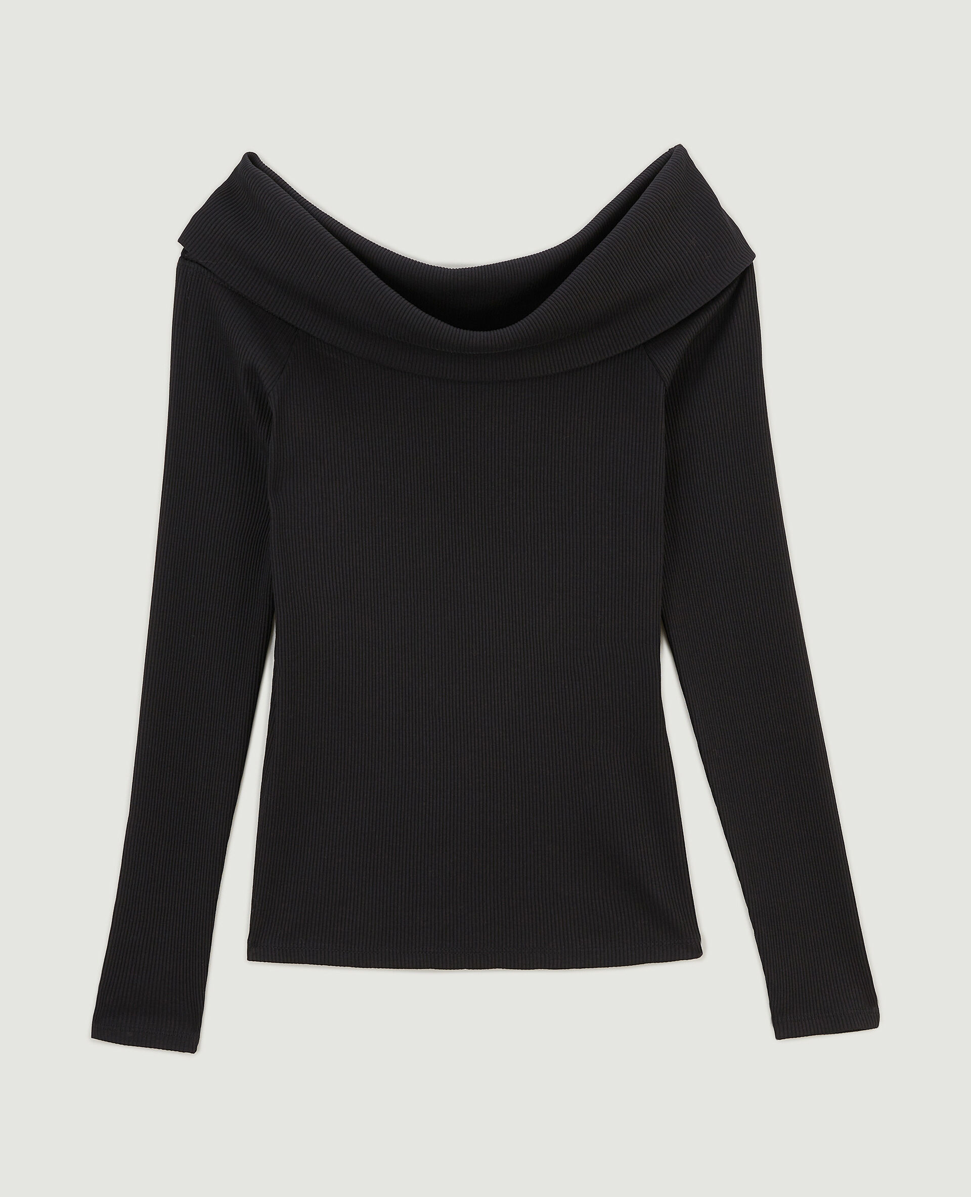 Top encolure Bardot en maille côtelée - Noir