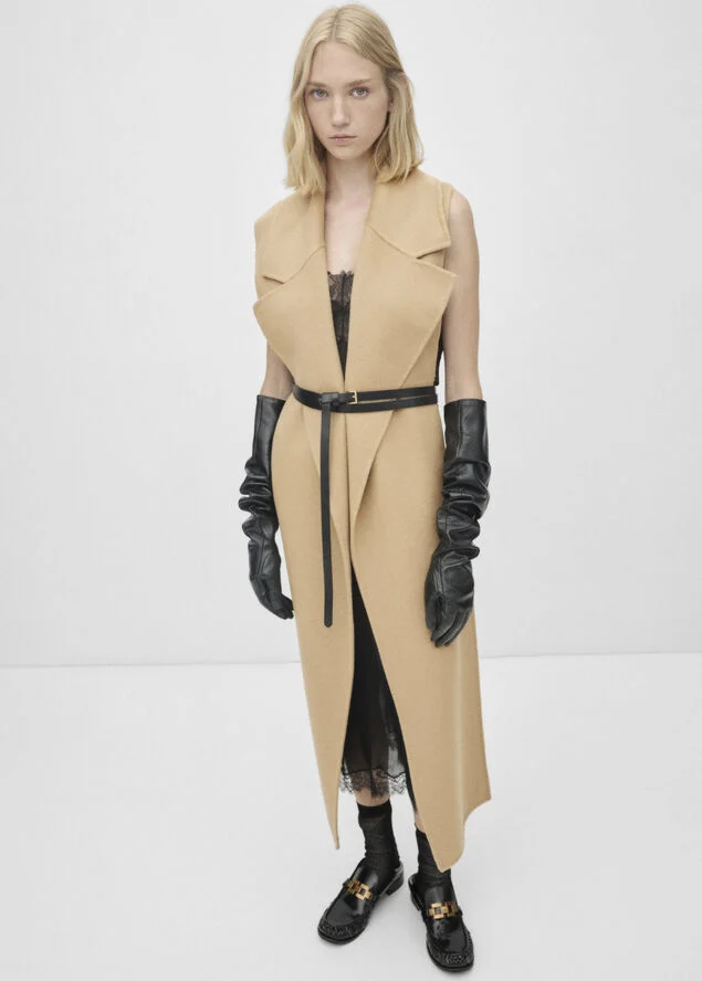MANGO Woollen coat with belt Medium brown