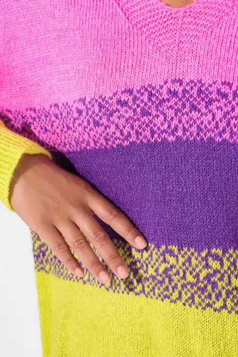 Pullover, oversized, Colorbocking, Seitenschlitze, hibiskuspink
