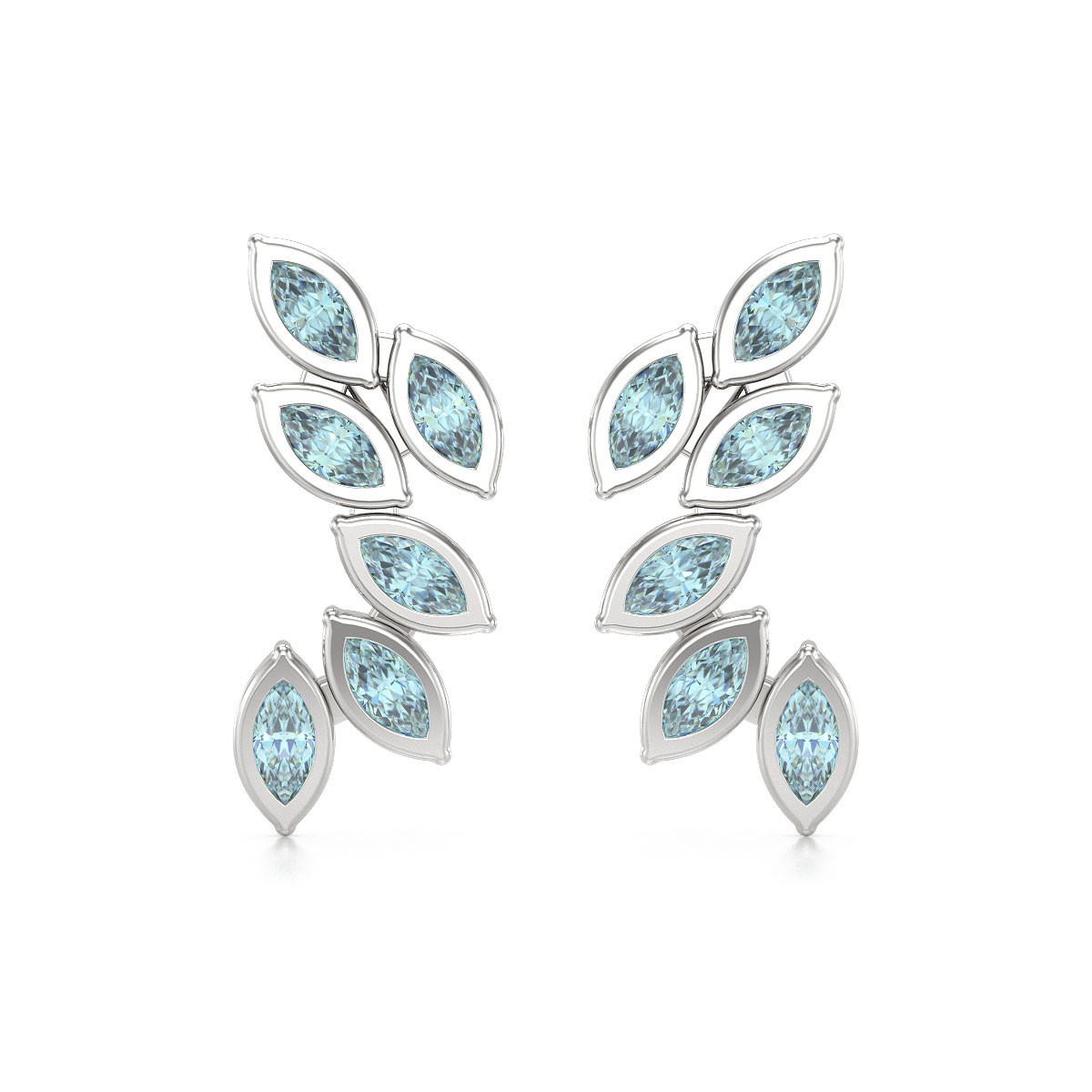 Boucles d'oreilles ADEN Or 585 Blanc et Aigue-Marine 1.71grs
