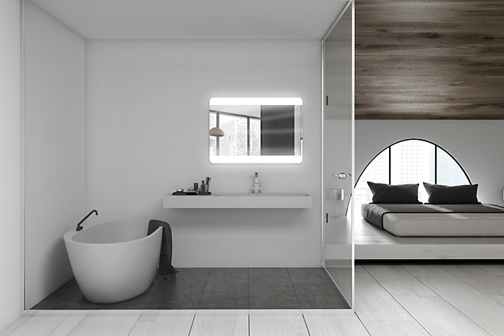 Miroir de salle de bains lumineux LED, argenté l.100 x H.70 cm, MPGlass Vague