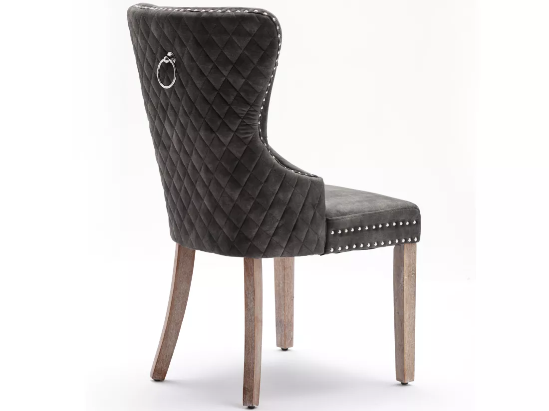 Lot de 6 chaises en velours - pieds en bois massif - gris