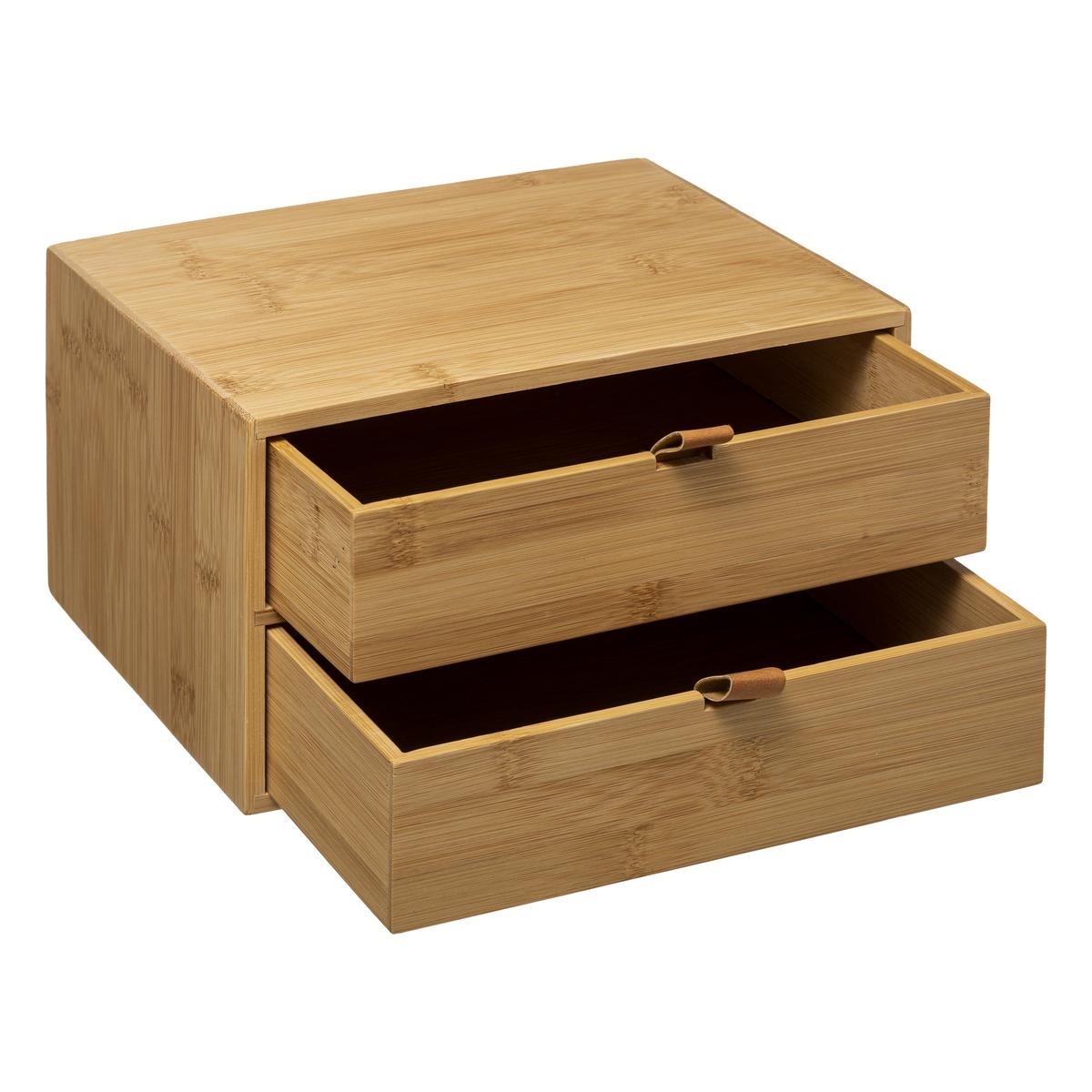 BOITE 2 TIROIRS BAMBOU CUIR