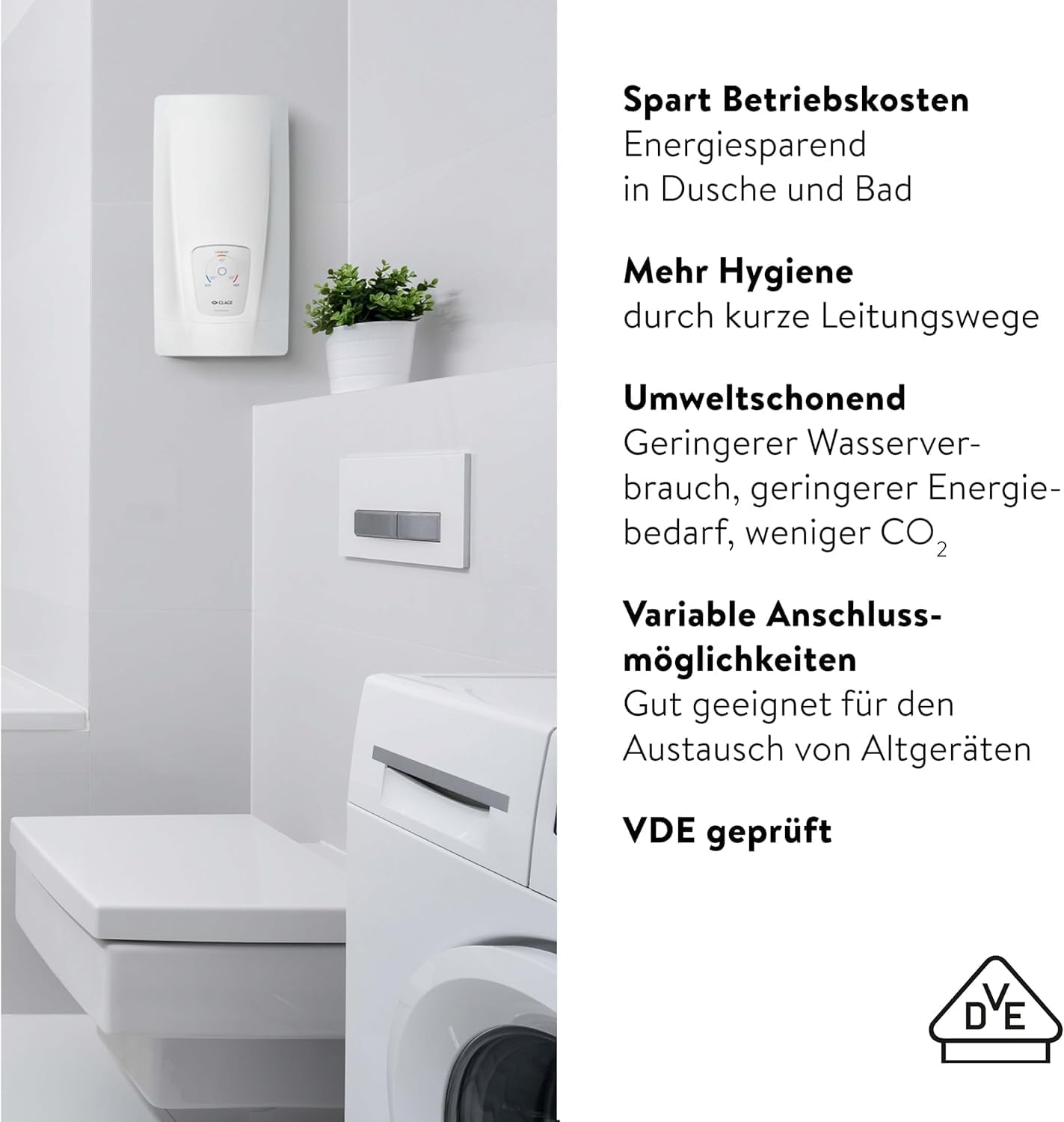 CLAGE DLX18 Next elektronisch geregelter Durchlauferhitzer, Bad/Gruppenversorgung, 18kW 400V, Temperaturwahl 35, 45 oder 55°C, energiesparend, VDE-GS geprüft, 3200-36218