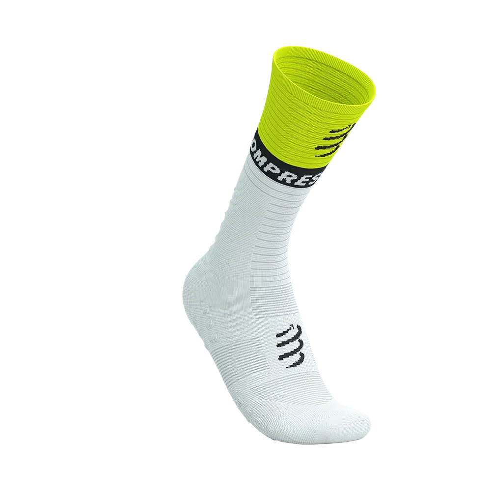 Compressport Mid V2.0 Bike Compressiesokken Wit/Geel/Neon Roze