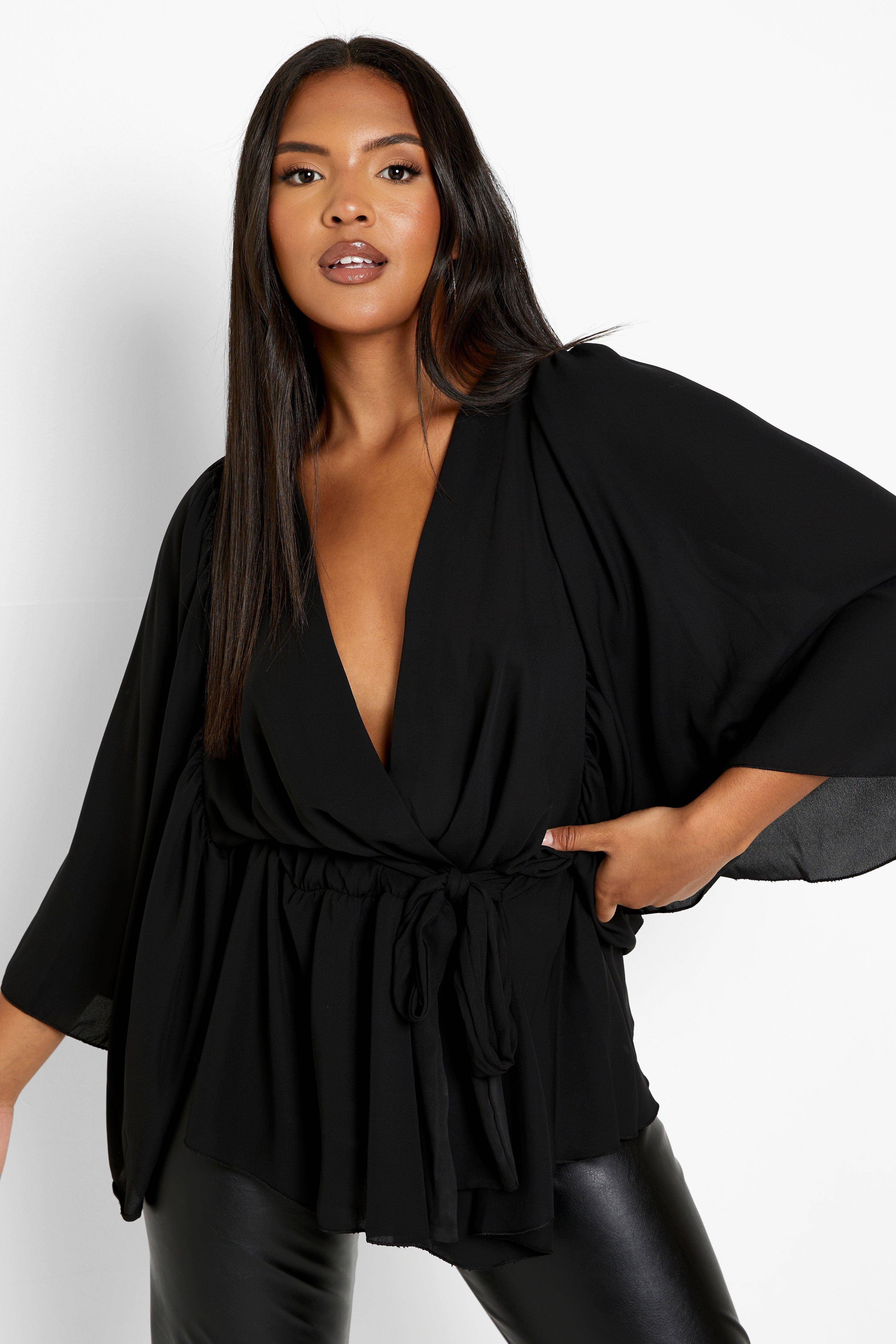 boohoo Blouse Peplum enveloppante à manches Angel grande taille
