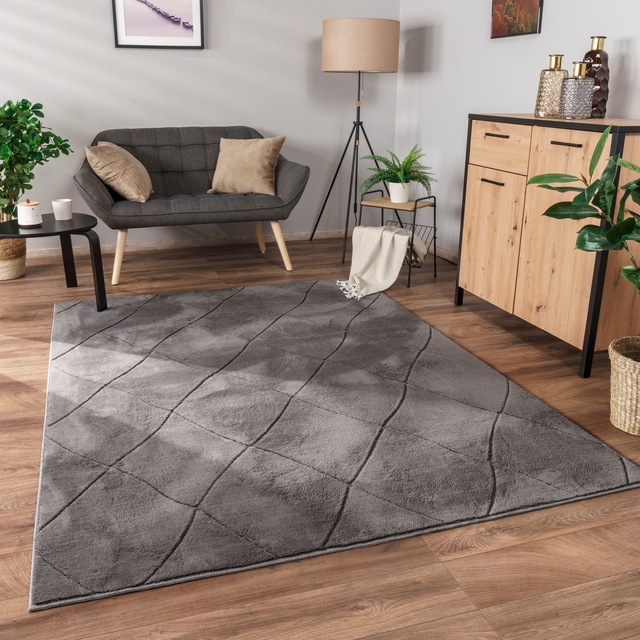 Paco Home Teppich »Utrecht 641« rechteckig 4 mm Höhe Kurzflor, Uni Farben, 3D-Design, Rauten Muster, besonders weich