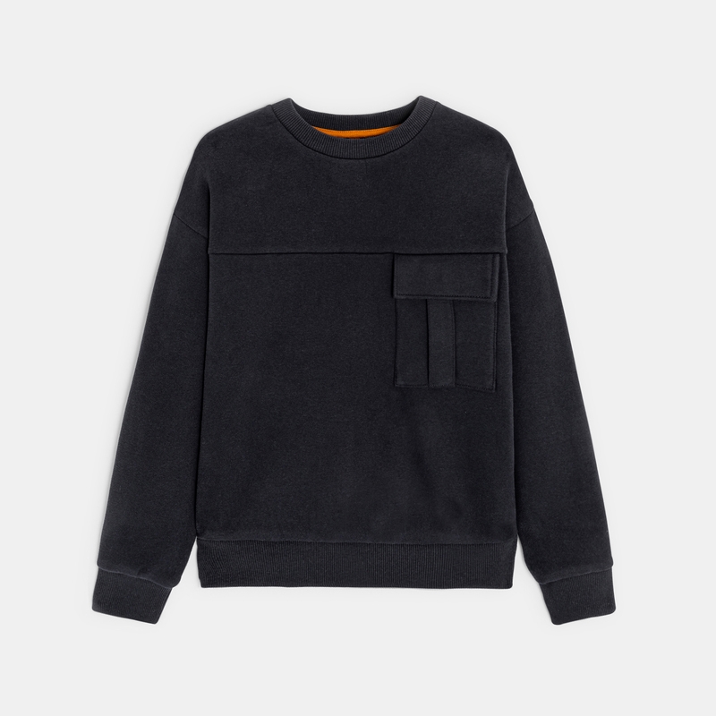 Sweat-shirt uni 1 poche gris garçon
