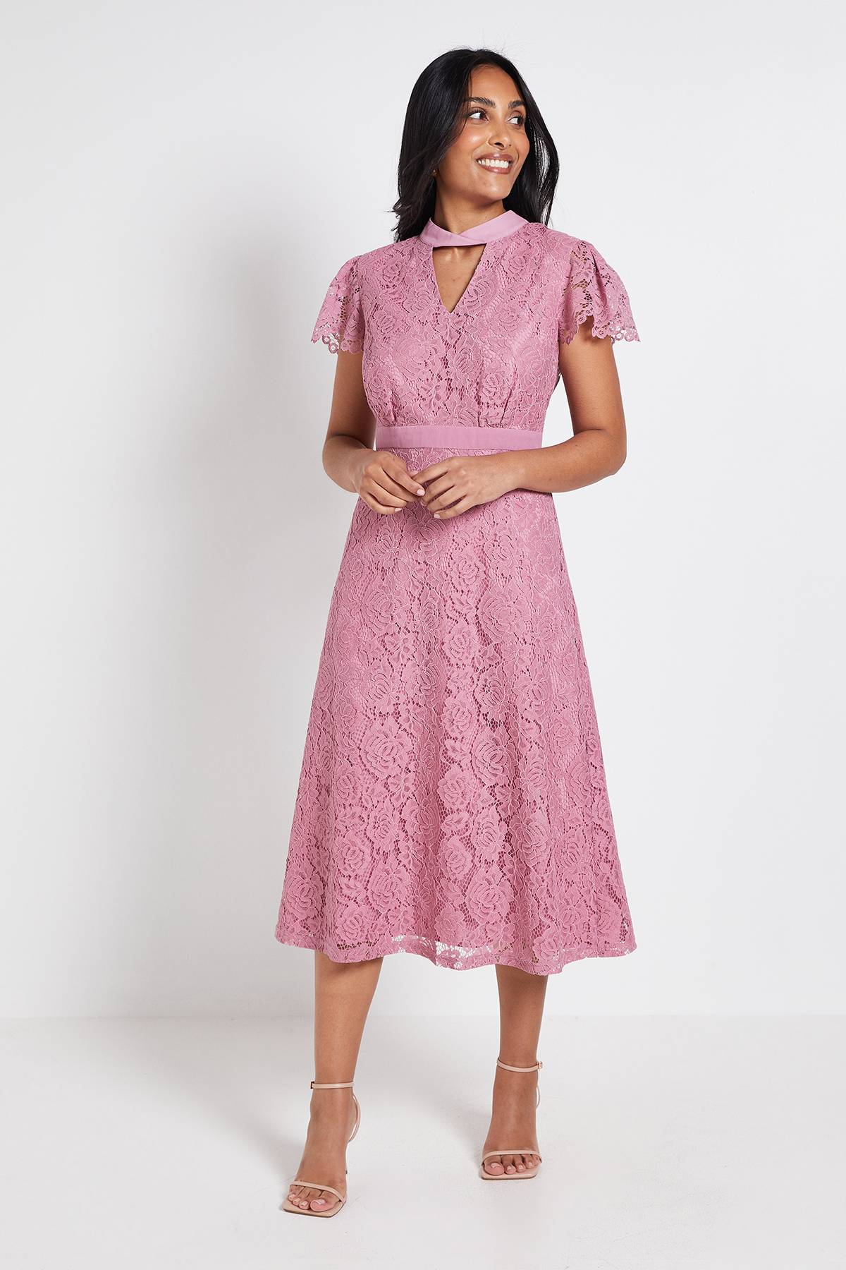 Wallis Robe Midi En Dentelle Avec Col Noué Petite