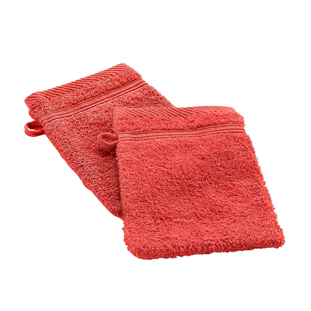 Lot de 2 gants de toilette coton terracotta 15x21cm