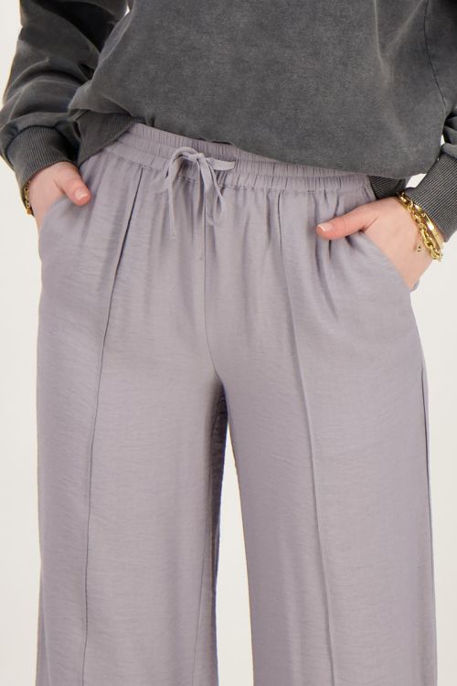Grijze wide leg broek met pintuck en elastiek