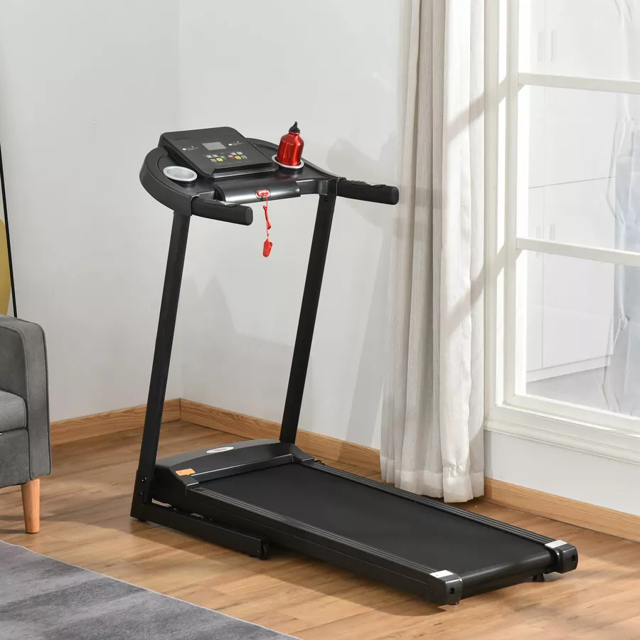 HOMCOM Laufband Training für Zuhause, Tassenhalterungen und Handyhalter schwarz, Grau