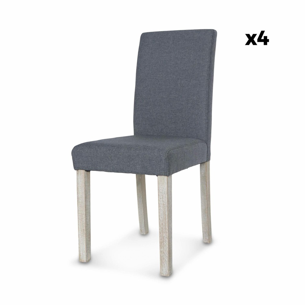 Lot de 4 chaises - rita - chaises en tissu. Pieds en bois cérusé. Gris foncés