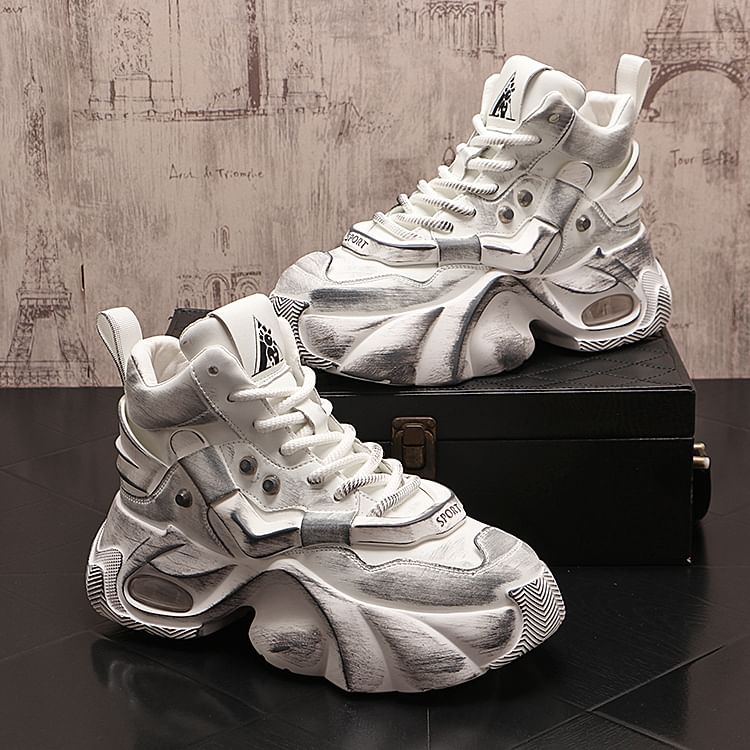 Mr Ozera - Platform Distressed Lace-Up High Top Sneakers