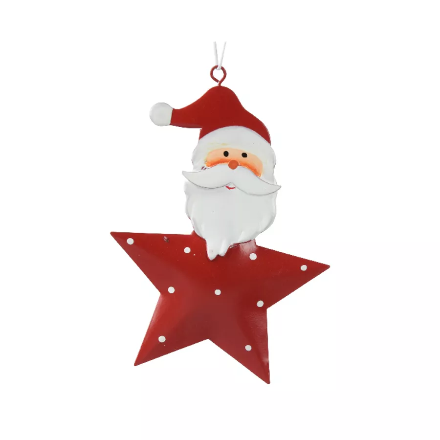 Père Noël à suspendre en métal (H12 cm) Étoile et pois Rouge