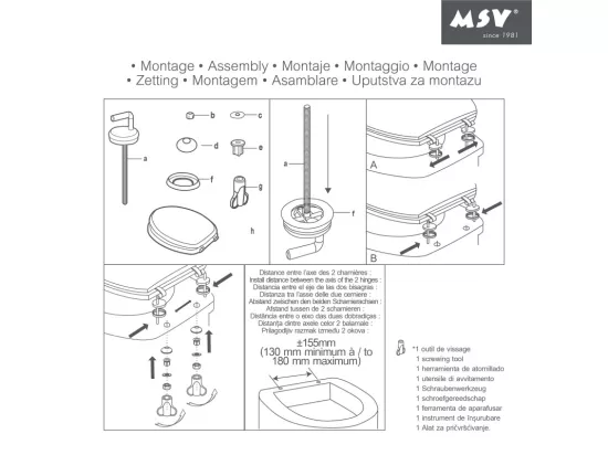 Abattant wc MDF Effet Bois- Charnières Inox MSV
