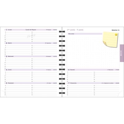 Agenda de bureau Sophie Adde Lady 18S spiralé - 1 semaine sur 2 pages - 15 x 17 cm - Violettes - Exacompta