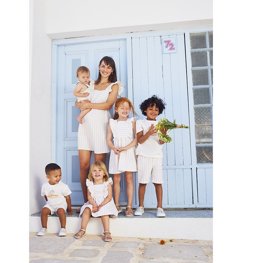 Robe de cérémonie volantée à rayures pour fille - Ecru