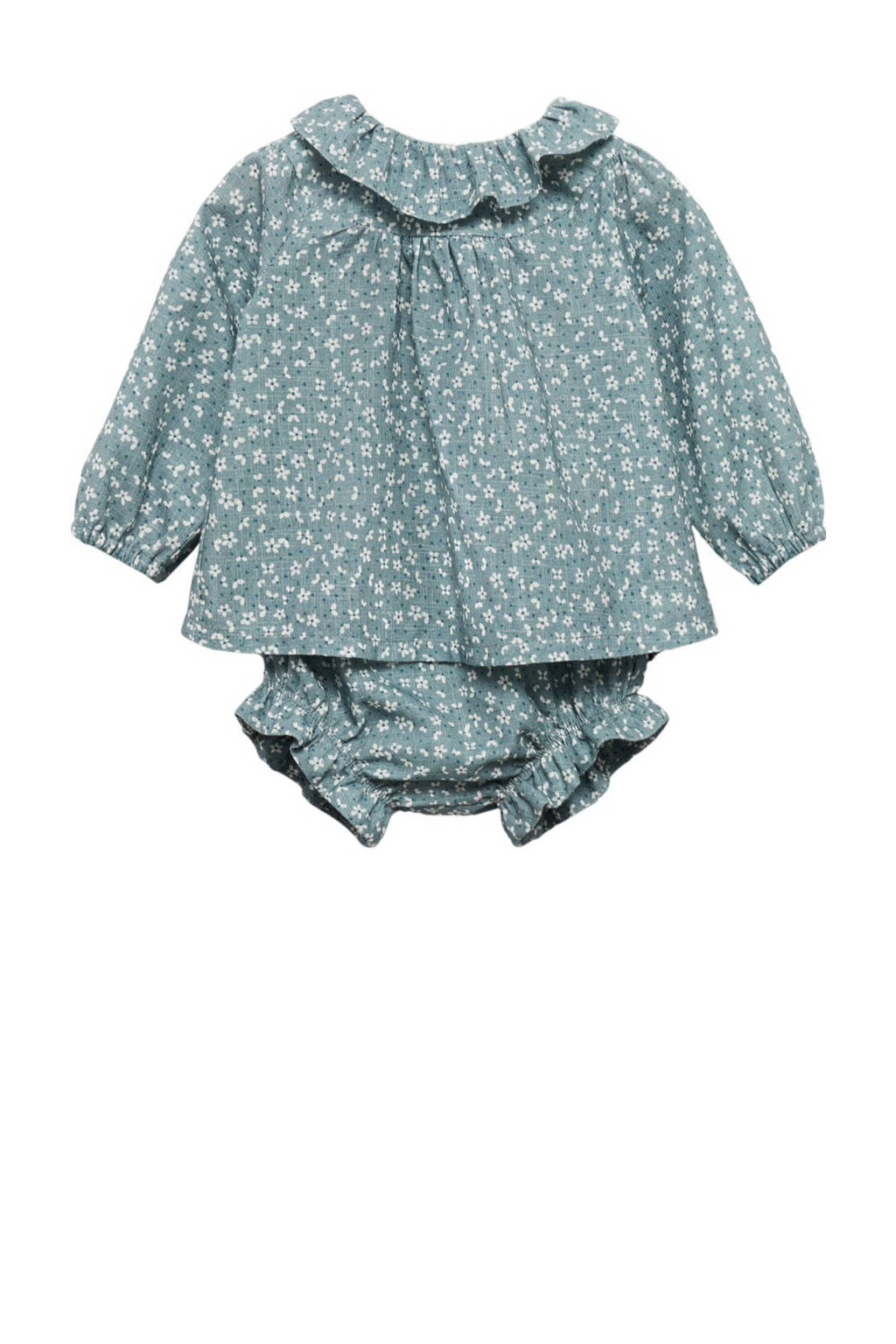 Mango Kids jurk + bloomer met bloemdessin groen/wit