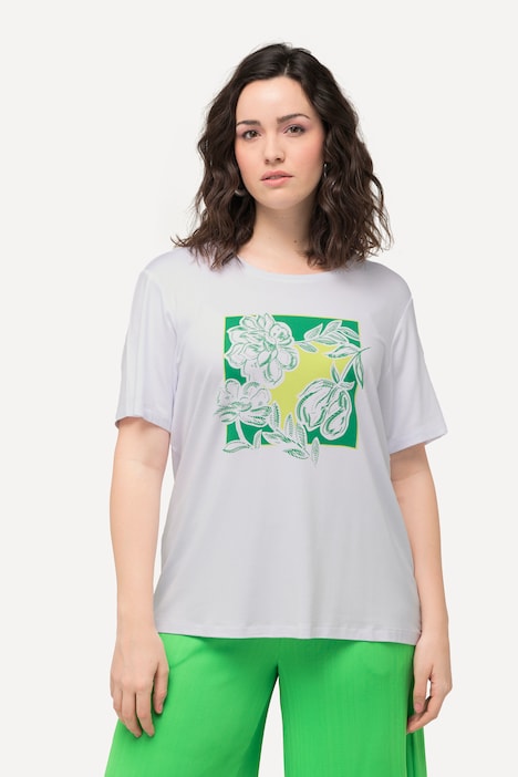 T-Shirt, Blume, Ziersteine, Rundhals, Halbarm
