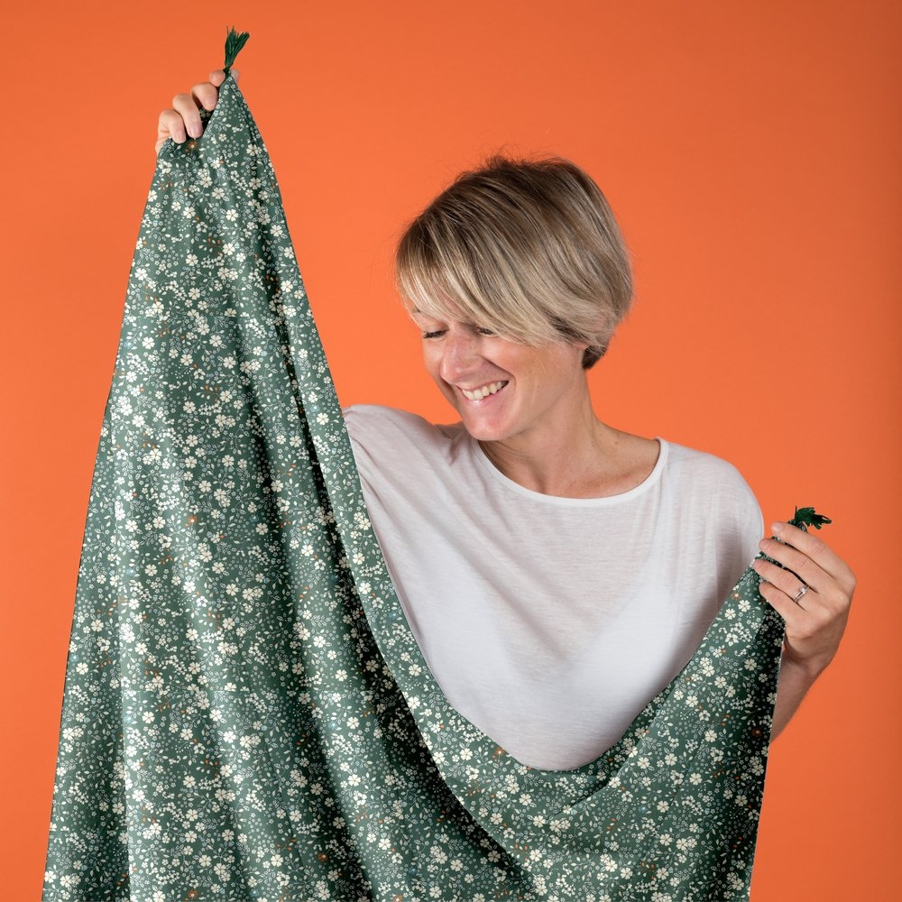 Foulard Pompon Fleuri Kaki