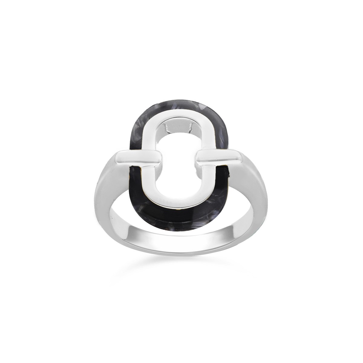Bague En Argent Rectangle Acétate Noire Muriel