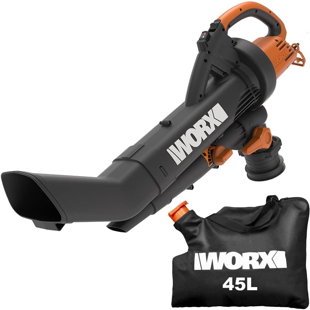 WORX WG505E Trivac Laubbläser & Laubsauger 3000 W – 3-in-1 Funktion als Laubbläser, Laubsauger & Mulcher - 335km/h Blasgeschwindigkeit - 600m³/h Saugvolumen – inkl. 45L Fangsack