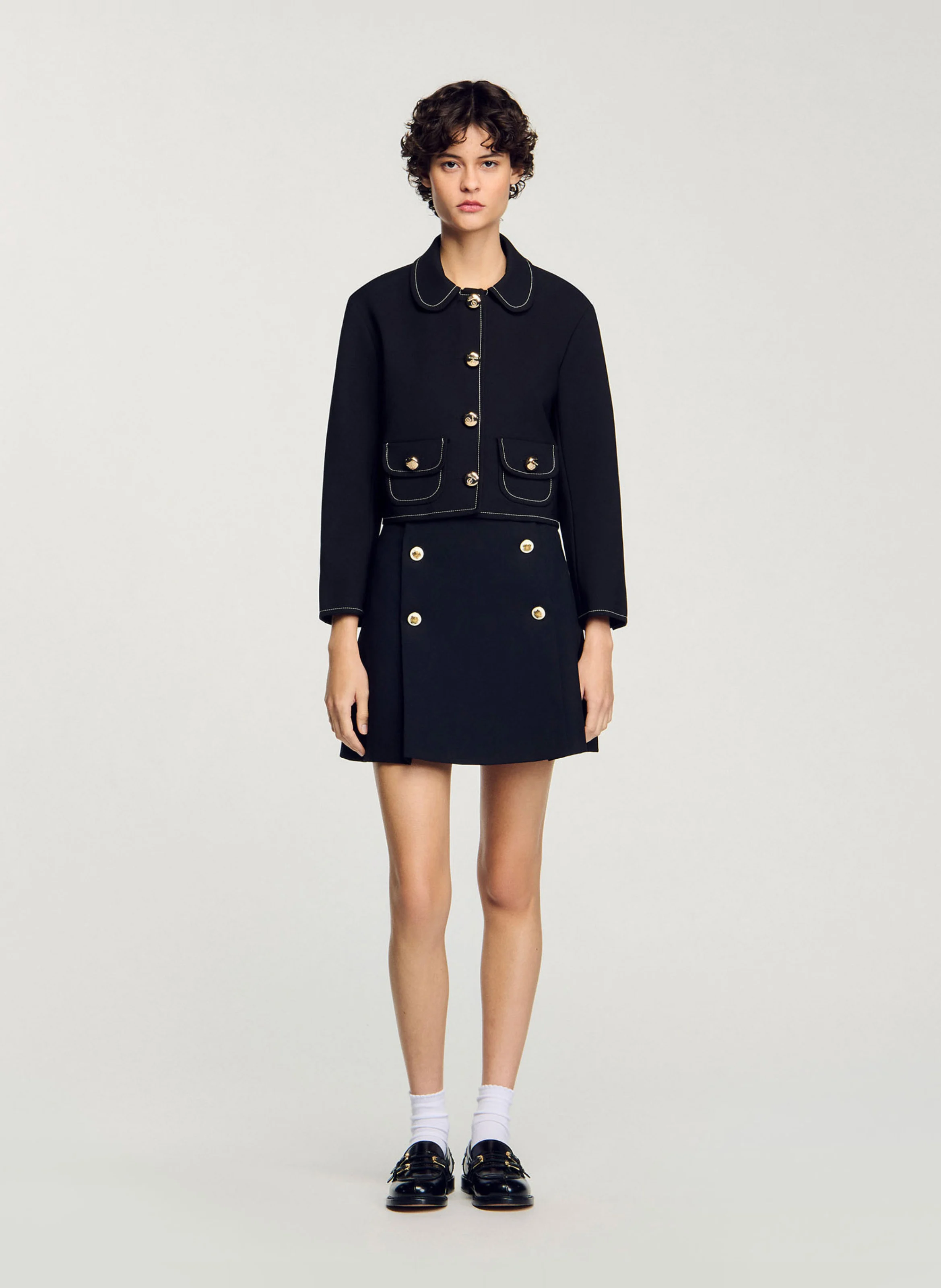 Veste droite col claudine | Noir