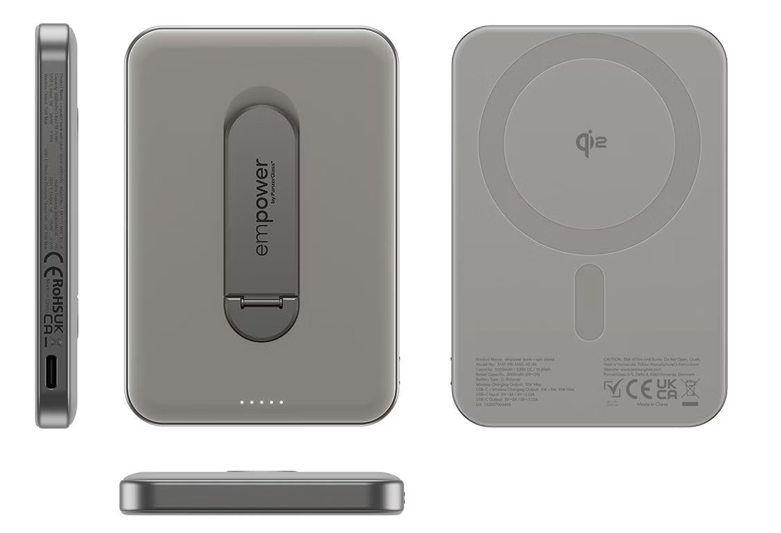 empower (20W) 5000mAh Magnetische Qi2 MagSafe Spin Stand Powerbank USB C Power Delivery Ladegerät   Kickstand (EM34876) - Titanium